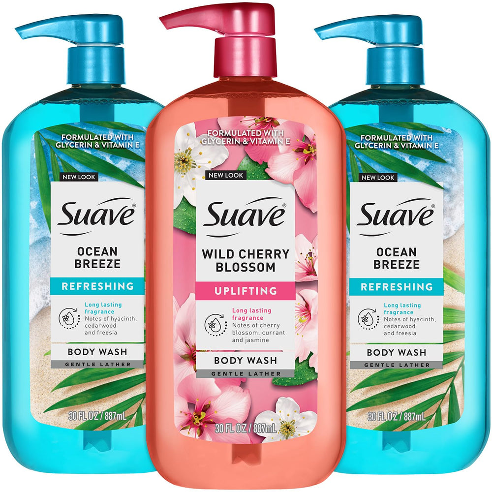 Suave three-pack front view showing bottles and value