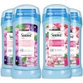 Suave front pack showing Wild Cherry Blossom and Sweet Pea sticks for easy selection and freshness