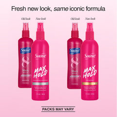 Suave scented bottle close-up label highlighting hold and vitamins benefit