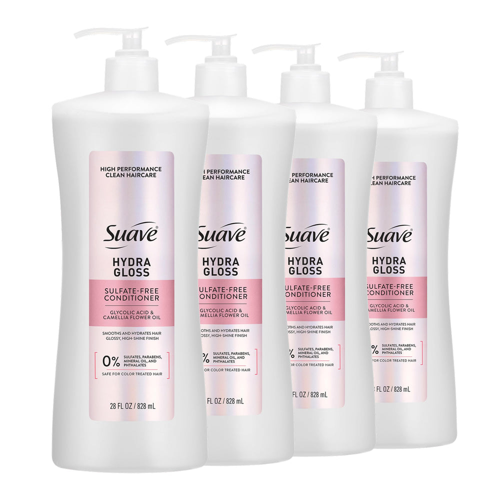 suave+ front packaging showing conditioner bottle and clear product benefit