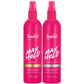 Suave Max Hold front packaging showing two 11 oz bottles and product benefit
