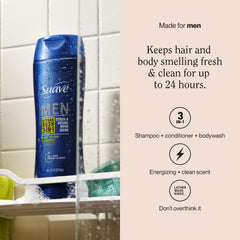 Suave Men back label close-up listing ingredients and directions