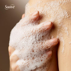 suave+ pouring into loofah with suds showing gentle cleansing and rinseability
