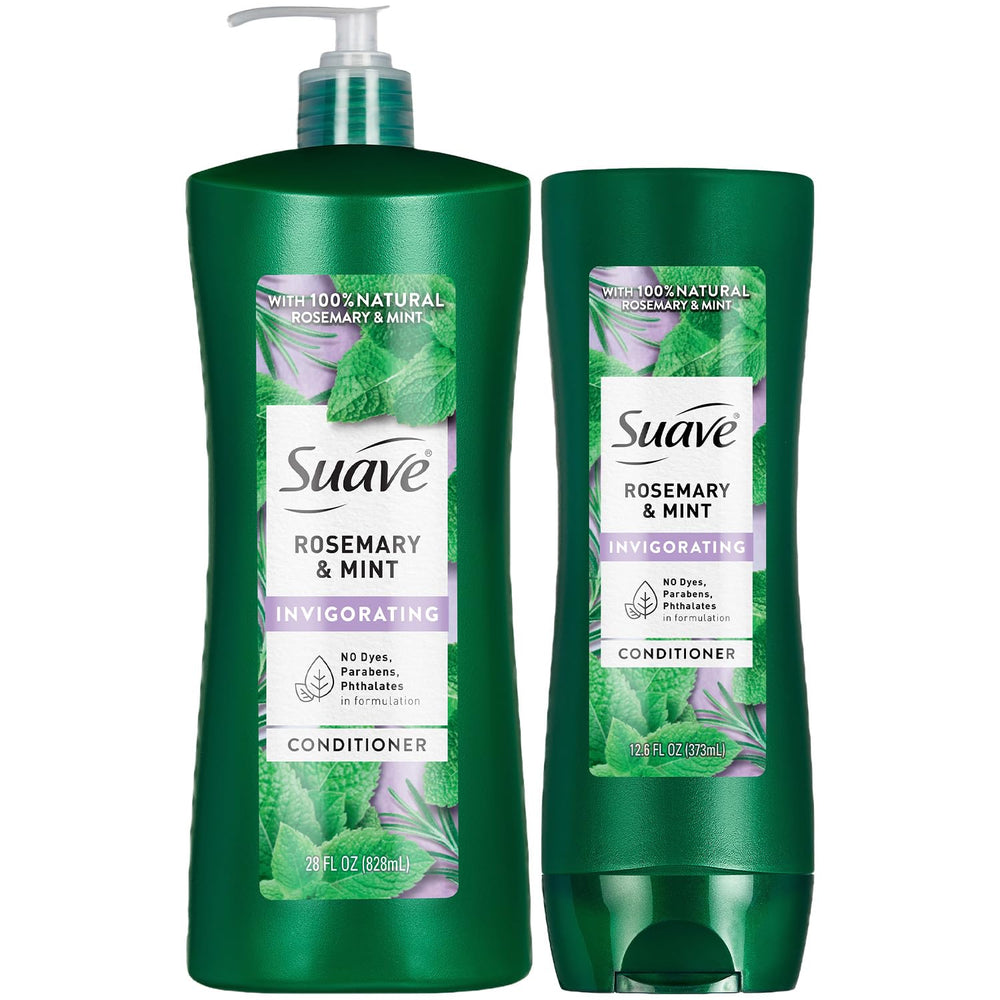 Suave rosemary and mint conditioner front bottle showing brand and refreshing benefit