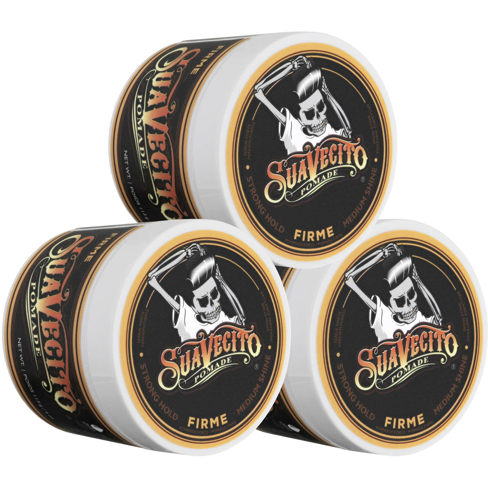 Suavecito Pomade Firme front packaging showing jar and lid for easy identification