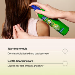 Suave+ spray nozzle detail emphasizing even mist application for smoother detangling