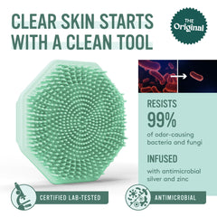 Sud Scrub close-up of soft silicone bristles showing gentle exfoliation benefit