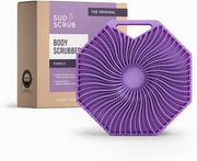 Sud Scrub front view showing purple silicone and usable shape for easy hold