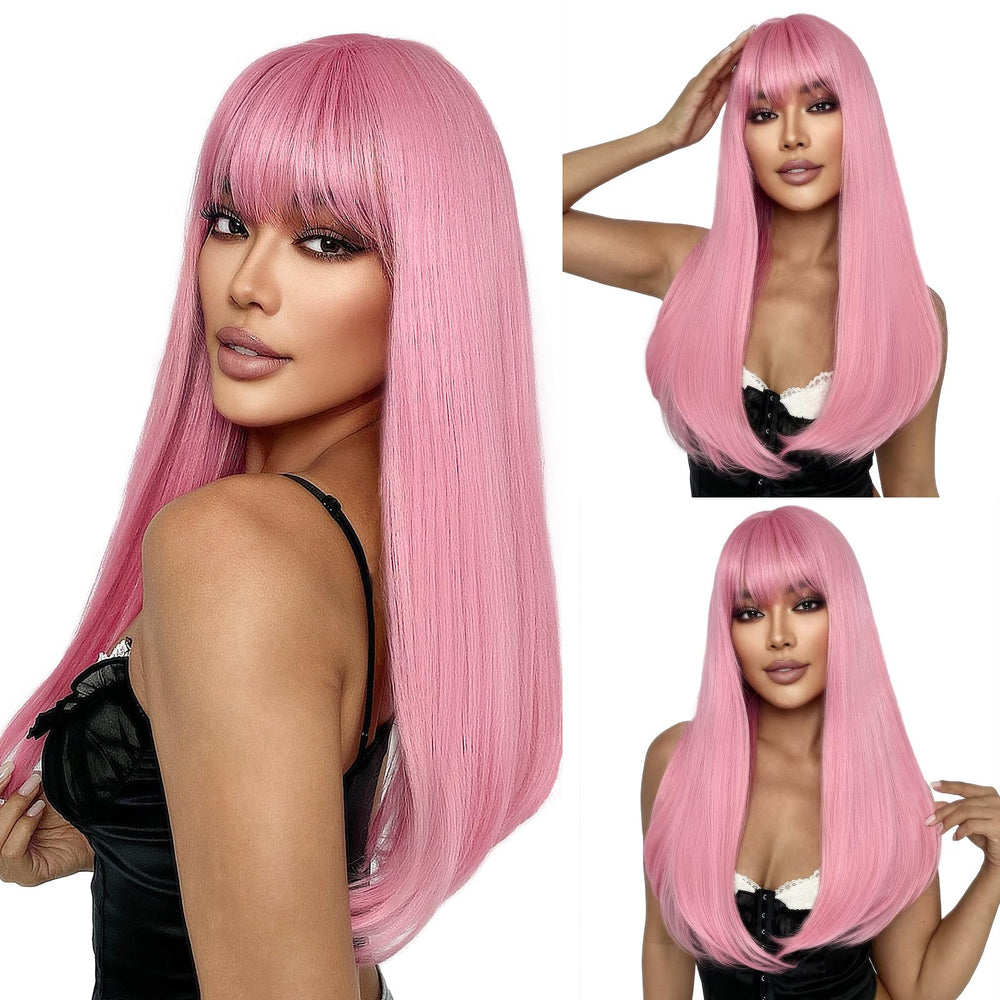 SUKRI pink wig front view showing smooth straight hair and natural appearance
