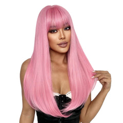SUKRI pink wig side profile illustrating long straight fall and graceful movement