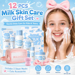 Sulily 12pc set contents displayed to show included cleanser, creams, mask and accessories