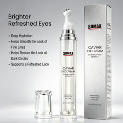 Sumax product being applied to under-eye with roller, supports easy, gentle use