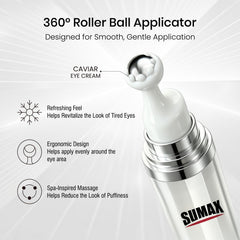 Sumax cream texture on fingertip, shows lightweight hydrating consistency