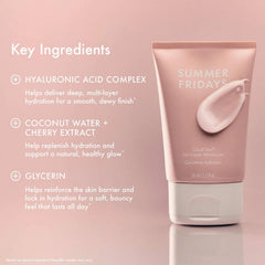Summer Fridays cream on fingertip demonstrating lightweight spreadability and absorption benefit