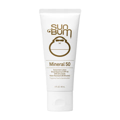 Sun Bum front packaging showing travel-size SPF 50 bottle and clear labeling benefit