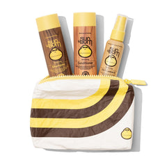 Sun Bum travel kit front view showing compact bottles and pouch, convenient for trips