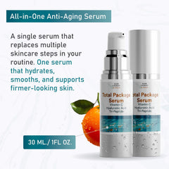 Sun Coast Sciences label close-up listing Vitamin C hyaluronic acid peptides