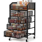 SUNALLY front view of rolling makeup cart showing organized storage benefit