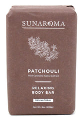SUNAROMA patchouli soap close-up texture highlighting smooth vegetable-based lather