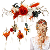 Suncalla front ensemble showing burnt orange pins and comb, enhances autumn looks