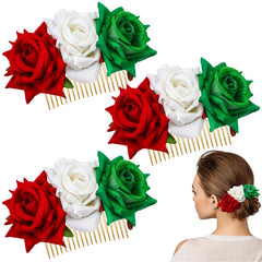 Suncalla front view of three tricolor rose combs showing festive set