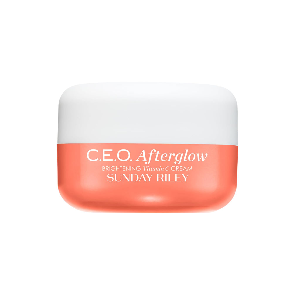 Sunday Riley C.E.O. Afterglow front jar showing compact packaging and easy storage