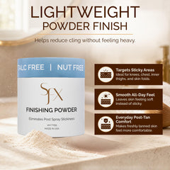 SunFX loose powder texture close-up illustrating smooth finish benefit