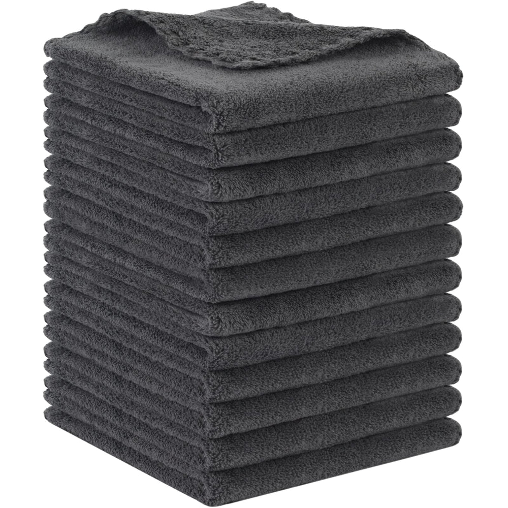 SUNLAND front view of 12-pack dark grey cloths shows neat packaging and value