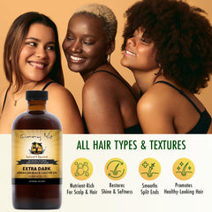 Sunny Isle oil applied to natural hair demonstrating conditioning benefit