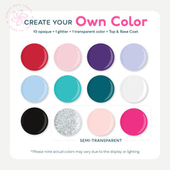 SUNUV twelve color gel bottles arranged to show vibrant shades for versatile manicures