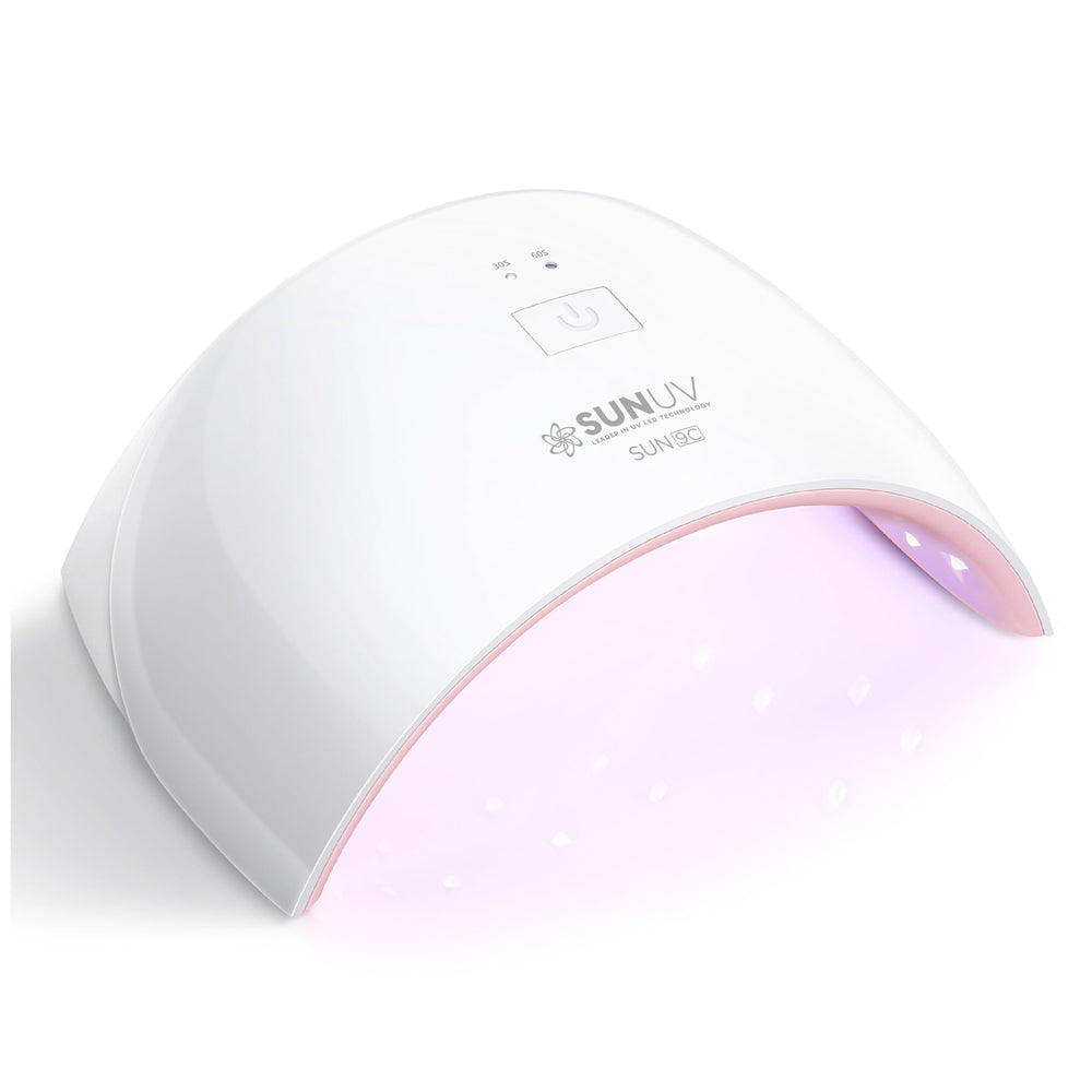 SUNUV SUN9C front view showing compact pink shell and fast curing benefit