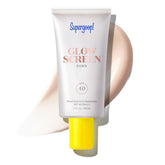 Supergoop! front packaging showing Dawn tinted sunscreen, glowing finish benefit
