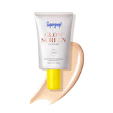 Supergoop! front packaging showing Sunrise glowy tinted primer benefit
