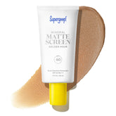 Supergoop! tube front packaging showing matte tinted SPF 40 benefit