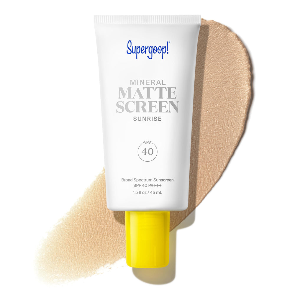 Supergoop! Mattescreen front tube showing packaging and SPF 40 protection