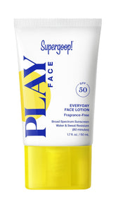 Supergoop! PLAY front packaging showing SPF 50 protection and clear finish
