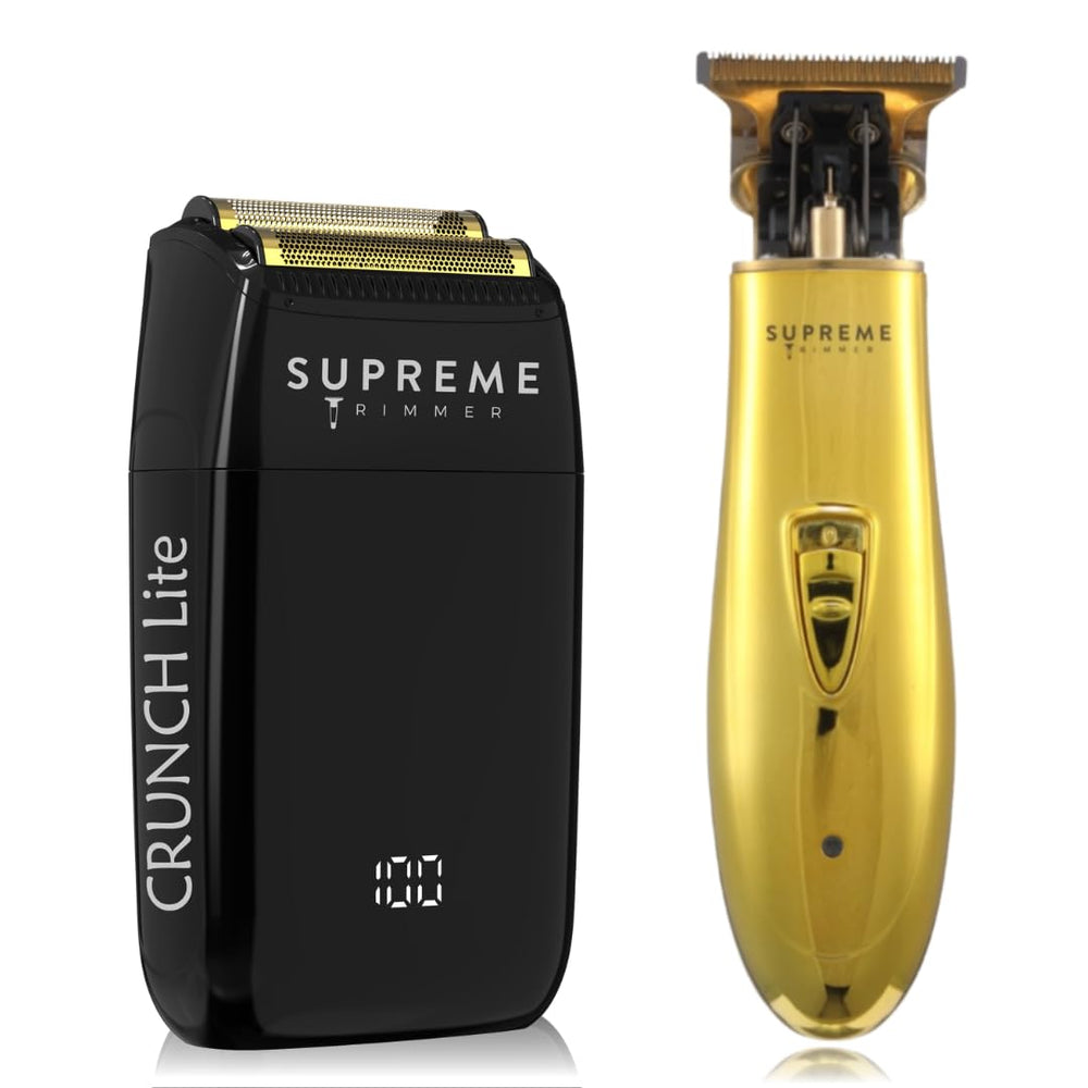 Supreme Trimmer front view in gold showing sleek ergonomic shape and portability