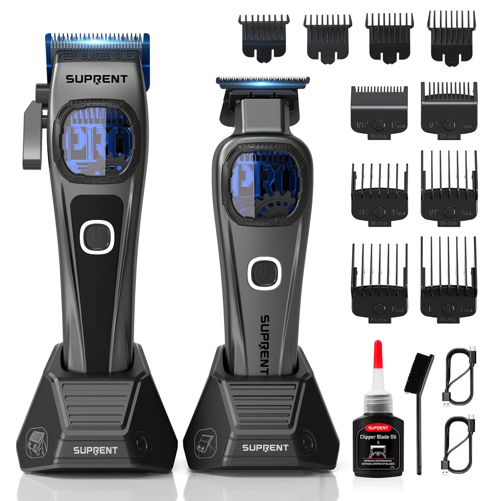 SUPRENT front packaging showing complete cordless clipper kit and benefits