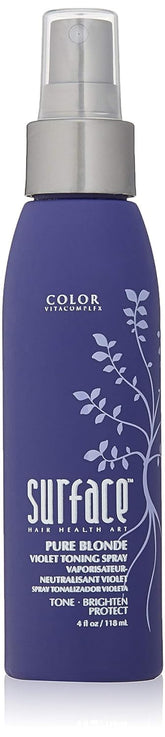 SURFACE bottle front packaging showing label and violet toning spray benefits