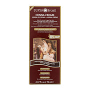 Surya front packaging showing four dark brown henna cream tubes and benefits