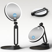 Suupvaor front view of closed foldable mirror showing compact portability and bright lighting