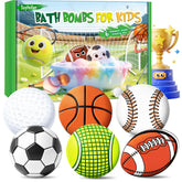 Suyfeifan front packaging showing colorful sports-shaped bath bombs and clear benefits