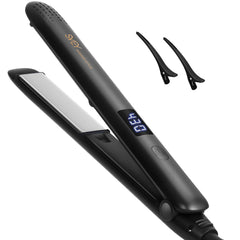 SVEY front view of flat iron showing design and compact build for travel