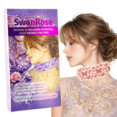 SwanRose front packaging showing 5 purple hydrogel neck patches and benefits