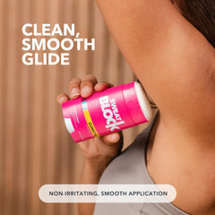 SweatBlock stick being applied to underarm showing quick, gentle freshness