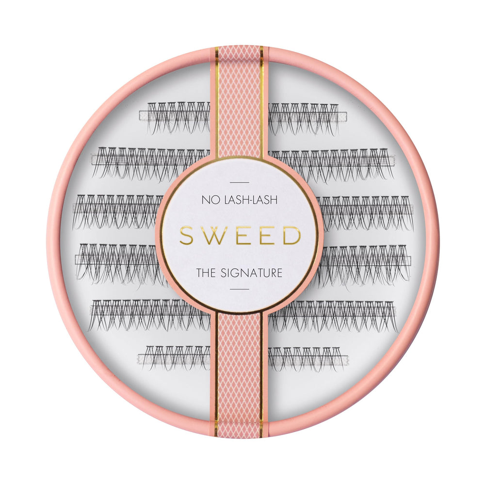 Sweed front packaging showing compact cluster lash set and clear labeling, lightweight benefit