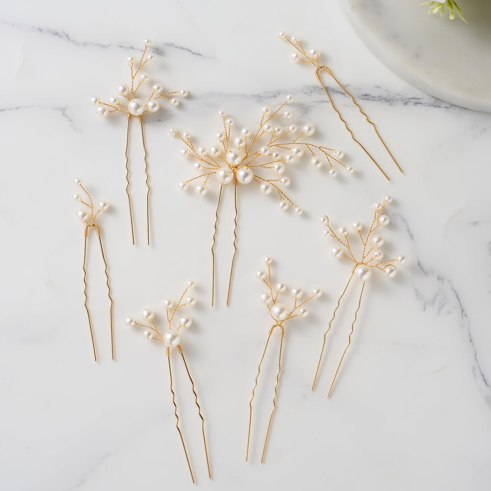 SWEETV front packaging of seven bridal hair pins, gift-ready presentation and elegance