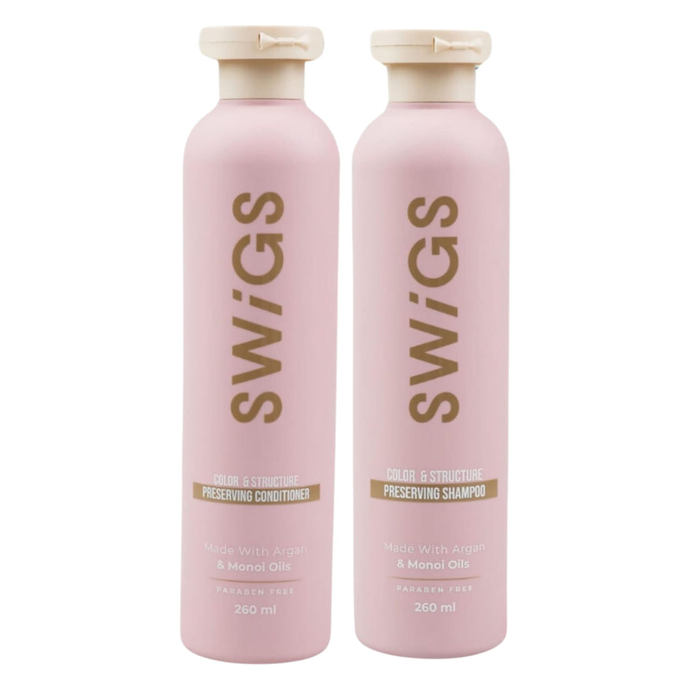 swigs front packaging showing shampoo and conditioner for gentle cleaning