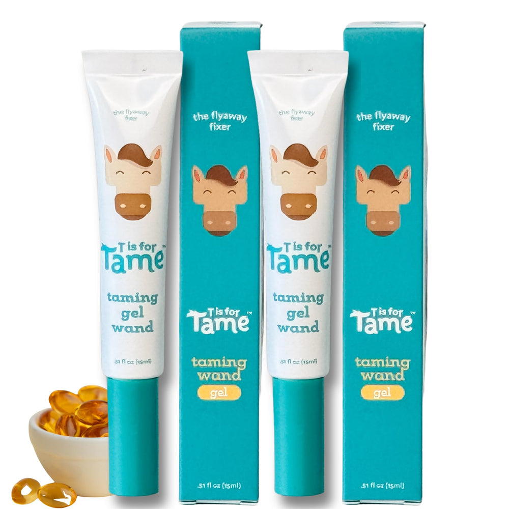 T is for Tame front packaging showing two gel wands for convenient touch-ups