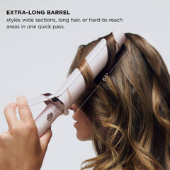 T3 closeup of CeraGloss ceramic barrel highlighting smooth surface for frizz control